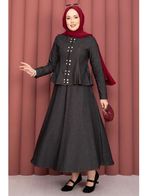 Gold Çıtçıtlı Tensel Kot Ikili Takım Siyah