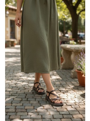 Enoch Kadın Çoklu Ince Çapraz Bantlı Konforlu Ekru Sandalet