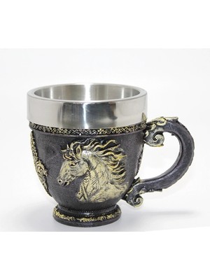 Buğz 3D Kabartmalı At Büstü Paslanmaz Çelik Kupa Bardak ALK4478