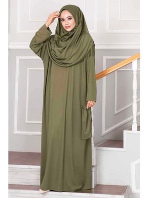 Md Taşıma Çantalı Tesettür Namaz Elbisesi Haki