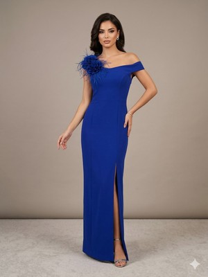 Centilmen Doridorca Tüylü Çiçek Detaylı Yırtmaçlı Elbise 6040