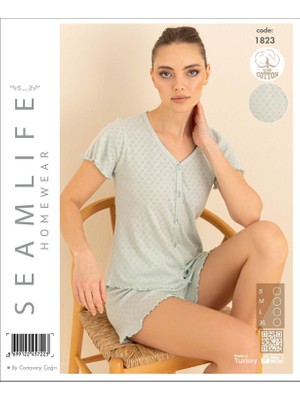 Royam Seamlife Kadın %100 Pamuk Kısa Kollu Önü Düğmeli Şortlu Takım