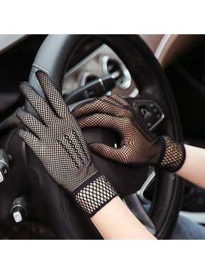 Moresun Buğz Siyah Renk Likralı File Eldiven Parmaklı Örgü Eldiven Yetişkin Boy