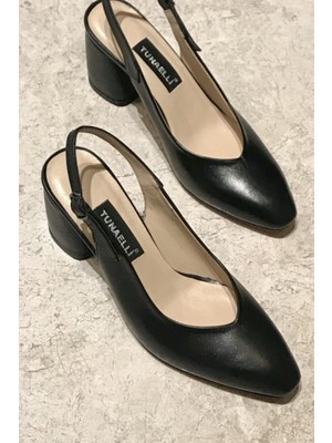 Tunaelli Kadın Siyah Hakiki Deri 34-35-41 Numara Topuklu Ayakkabı