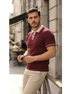 Sidelya Concept Erkek Düğme Yakalı Kontrast Yaka Triko Tişört