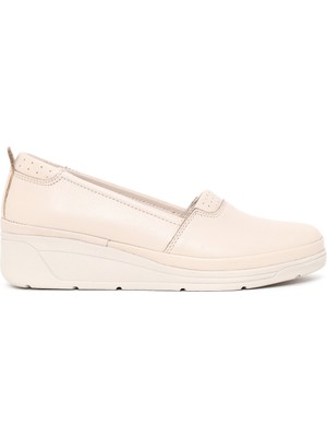 Derimod Kadın Krem Dolgu Topuklu Deri Konfor Loafer 26PFD500318
