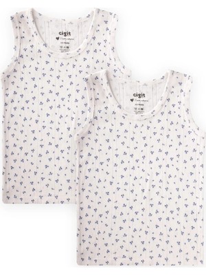 Cigit Ikili Geniş Askılı Atlet 2-11 Yaş Kırık Beyaz Lacivert Çiçekli