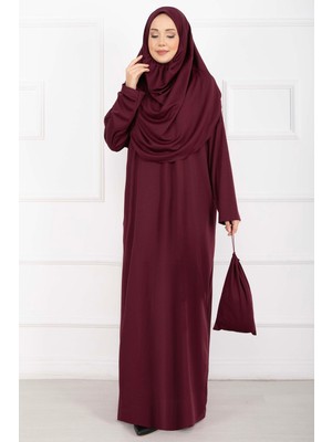 Md Taşıma Çantalı Tesettür Namaz Elbisesi Şarabi