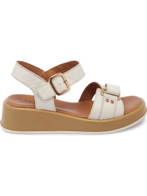 Tergan Krem Hakiki Deri Kadın Sandalet - K25Y1SN68062-A68