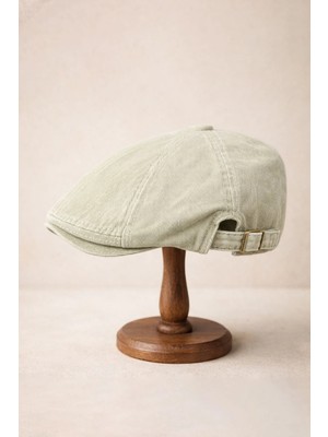 Külah Stonewash Flat Cap Şapka – Ayarlanabilir Tokalı Newsboy Cap - Soft Sage