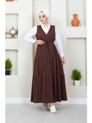 Md Fırfırlı Scuba Tesettür Jile Kahve