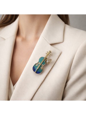 Herşey Nota Keman Figürlü Metal Broş – Müzik Temalı Ceket Çanta Şapka Aksesuarı