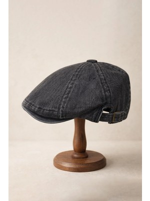 Külah Stonewash Flat Cap Şapka – Ayarlanabilir Tokalı Newsboy Cap - Vintage Coal