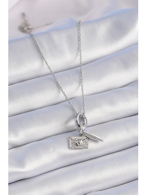 Moresun Buğz 316L Çelik Gümüş Renk Kalp Detay Mektup Figür Charm Model Kadın Kolye - Buğz