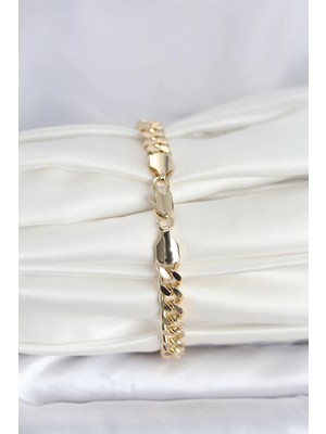 Moresun Buğz cm 14K Gold Renk Ezme Kalın Zincir Model Kadın Bileklik - Buğz