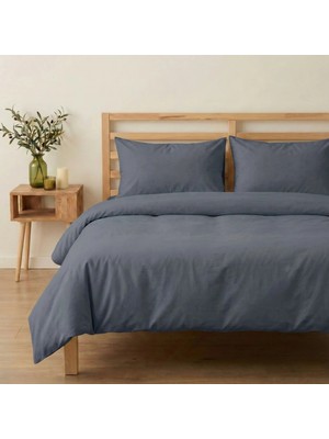 Prime Sleeks Çift Kişilik %100 Pamuk Nevresim Takımı 200 x 220 cm, Lastikli Çarşaflı Set, Antrasit