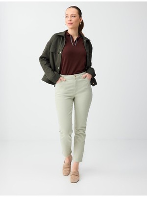 Jimmy Key Ada Çayı Yeşili Normal Paça Yüksek Bel Cepli Dokuma Pantolon