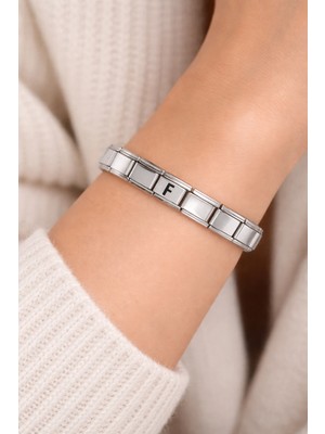 Moresun Buğz F Harfli Çelik Bileklik – Kişiye Özel Baş Harf Bileklik – Paslanmaz Çelik Şık ve Zarif Kadın Bileklik