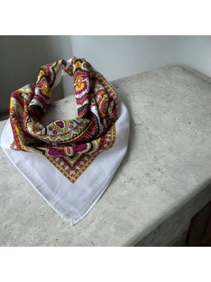 ALS Tasarım Dünyası Beyaz Renk Desenli %100 Koton Bandana