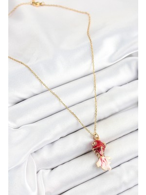 Moresun Buğz 316L Çelik Zincir Kırmızı Balık Model Gold Renk Kadın Kolye - Buğz