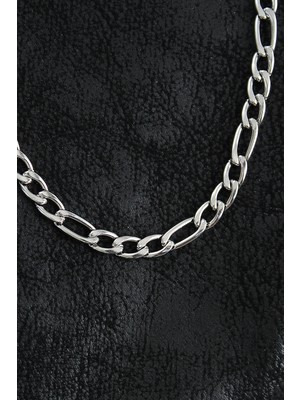 Moresun Buğz 316L Çelik Kalın Figaro Zincir Model Gümüş Renk Erkek Kolye - Buğz