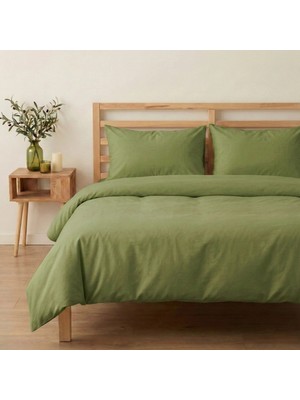 Prime Sleeks %100 Pamuk Çift Kişilik Nevresim Takımı 200 x 220  cm  , Lastikli Çarşaflı Set, Zeytin Yeşili