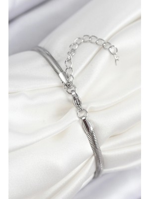 Moresun Buğz Pirinç Zirkon Taşlı Kalp Model Gümüş Renk Kadın Bileklik - Buğz