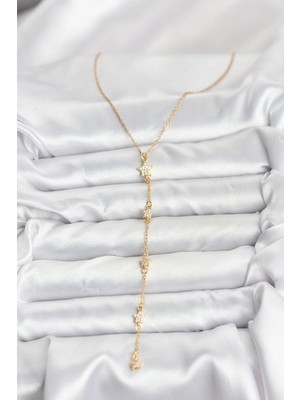 Moresun Buğz 316L Çelik Zincir Gold Renkli Yıldız Model Kadın Y Kolye - Buğz