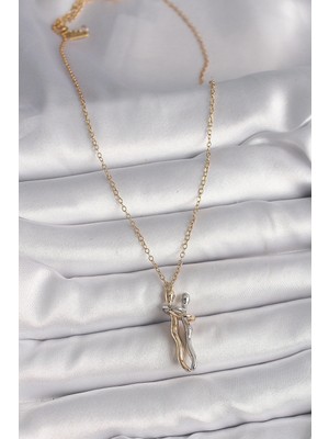 Moresun Buğz 316L Çelik Gold Renk Zincir Renkli Sarılma Model Kadın Kolye - Buğz