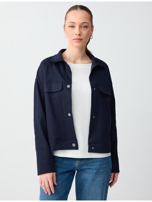 Jimmy Key Lacivert Düz Kesim Uzun Kollu Çıt Çıt Detaylı Örme Ceket