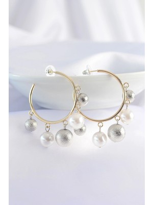 Moresun Buğz Pirinç Gümüş Renk Topçuk Model Gold Renk Halka Küpe - Buğz