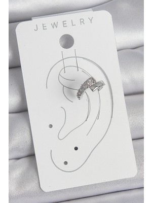 Moresun Buğz Pirinç Gümüş Renk Zirkon Taşlı Kadın Kıkırdak Küpe - Buğz