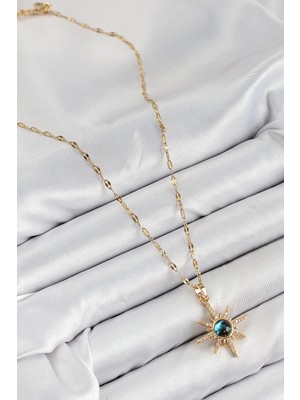 Moresun Buğz 316L Çelik Zirkon Taşlı Kutup Yıldızı Model Gold Renk Kadın Kolye - Buğz