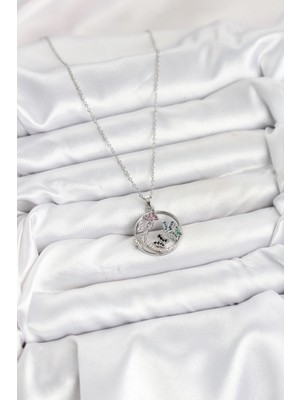 Moresun Buğz 316L Çelik Zincir Gümüş Renk Zirkon Taşlı Kelebekli Kadın Kolye - Buğz