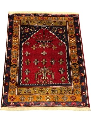 Burak Halı El Dokuma Küçük Yahyalı Halısı Seccade 87X110 Kırmızı %100 Yün Kök Boya Seccade Kırmızı