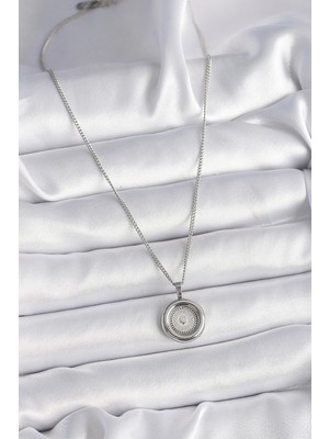 Moresun Buğz 316L Çelik Gümüş Renk Zincir Gümüş Renk Altın Model Kadın Kolye - Buğz