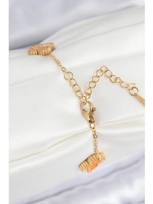 Moresun Buğz 316L Çelik Sedefli Turuncu Gold Renk Yonca Kadın Bileklik - Buğz