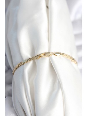 Moresun Buğz Pirinç Gold Renk Yassı Zincir Model Kadın Bileklik - Buğz