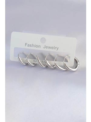 Moresun Buğz Pirinç Gümüş Renk Oval Küpe Seti - Buğz