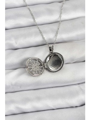 Moresun Buğz 316L Çelik Zincir Gümüş Renk Kutup Yıldızı Kapaklı Model Kadın Kolye - Buğz