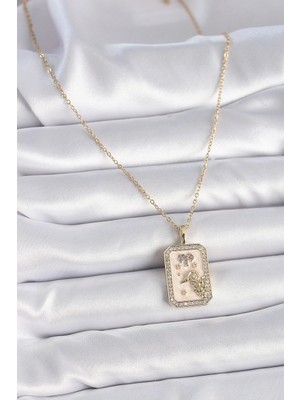 Moresun Buğz 316L Çelik Gold Renk Zincir Koç Burcu Zirkon Taşlı Kadın Kolye - Buğz