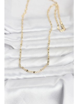 Moresun Buğz cm 14K Gold Renk Lazerli Gemici Zincir Model 60 cm Kadın Kolye - Buğz