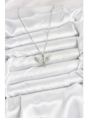 Moresun Buğz 316L Çelik Zincir Gümüş Renk Melek Model Kadın Kolye - Buğz