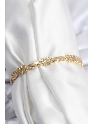 Moresun Buğz Pirinç Vıp Seri Gold Renk Oval Sıralı Kadın Bileklik - Buğz