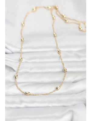 Moresun Buğz cm 14K Gold Renk Topçuklu Burgu Zincir Model 60 cm Kadın Kolye - Buğz