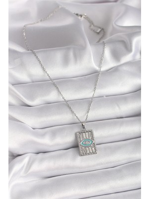 Moresun Buğz 316L Çelik Gümüş Renk Zincir Göz Işlemeli Madalyon Model Kadın Kolye - Buğz