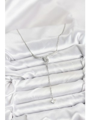 Moresun Buğz 316L Çelik Zincir Gümüş Renk Yılan Model Y Kolye - Buğz