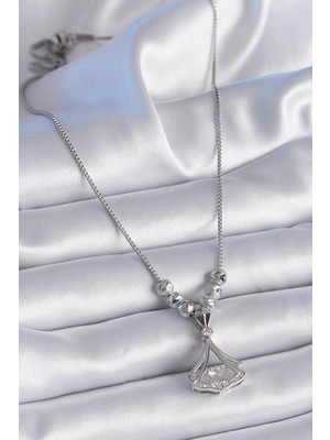 Moresun Buğz 316L Çelik Zincir Gümüş Renk Gingko Yaprağı Model Zirkon Taş Detay Kadın Kolye - Buğz
