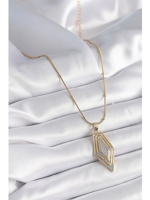 Moresun Buğz 316L Çelik Gold Renk Zirkon Taşlı Vintage Model Kadın Kolye - Buğz