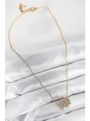 Moresun Buğz 316L Çelik Zirkon Taşlı Sarmal Model Gold Renk Kadın Kolye - Buğz